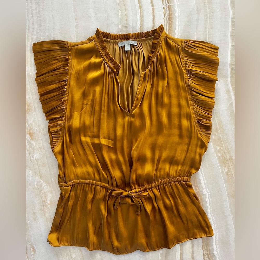Golden Mustard Ruffle Sleeve Tie-Waist Blouse
